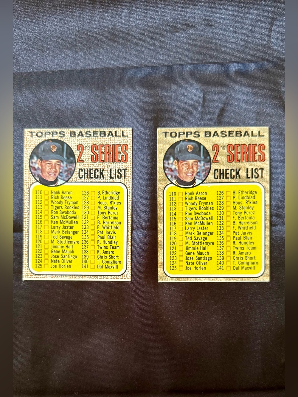 (2) Checklist 110-196 Cards [Brown Fine Mesh & Tan Wide Mesh] #107, Topps, 1968